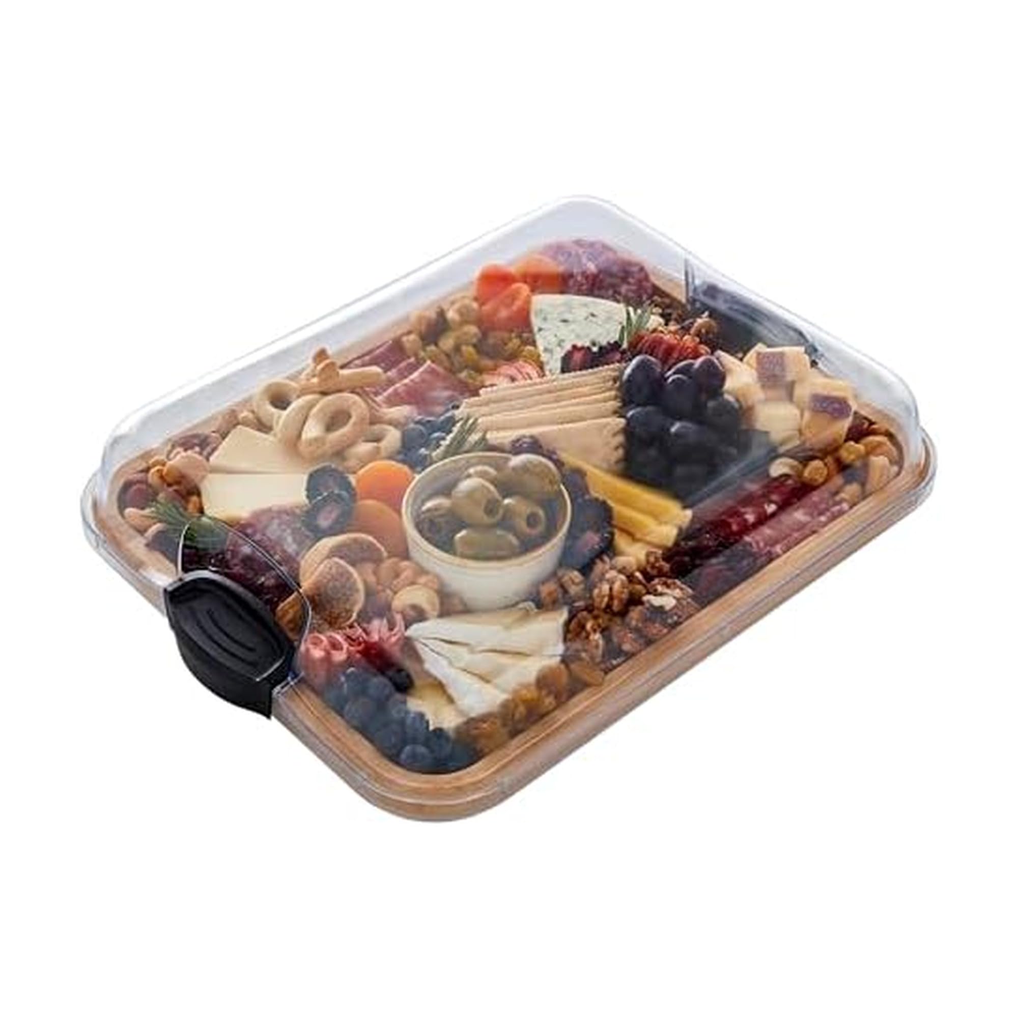 Photo 1 of Farberware Build-A-Board Bamboo Cutting Board with Single Storage Compartment, Clear Locking Lid, Black Handles, Perfect for Charcuterie & Snacks