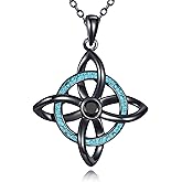 URONE Witches Necklace 925 Sterling Silver Turquoise Witches Knot Pendant Necklace Wiccan Jewelry Gifts for Women