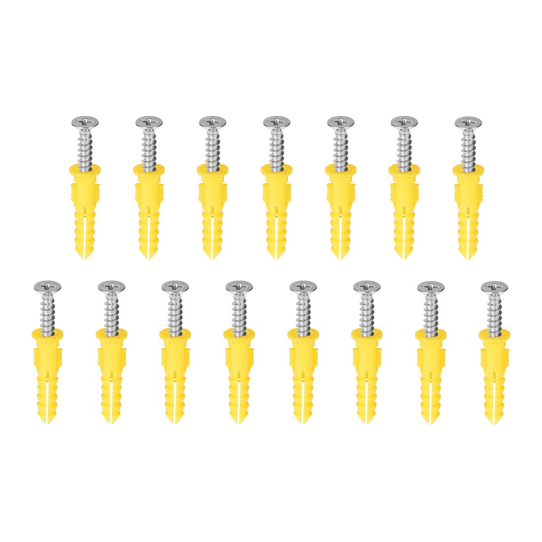 sourcing map 6x30mm Plastic Expansion Tube Pipe for Drywall with Screws Yellow 15pcs