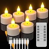 SoulBay Rechargeable Tea Lights with Remote, 6pcs LED Electric Flameless Flickering Candles with Timer & USB Cable for Home Lantern Table Party Bedroom Holiday Decorations, No Battery Needed