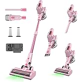 Snowkuna Pink Cordless Vacuum Cleaner, 550W 45KPA Turbo Suction, 60 Mins Runtime, Self-Standing with LED Display, Anti-Tangle