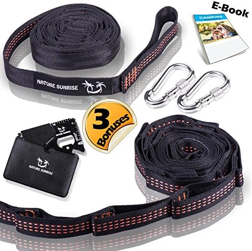 ONE DAY SALE!!! Hammock Straps For Tree By Nature Sunrise –XL Heavy Duty Easy To Set Adjustable hanging straps- 3 Bonuses!!! Carabiners &amp; Survival Gadget &amp; E-BOOK