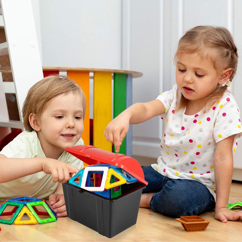 ArtCreativity Pirate Treasure Chest, 1 Black Chest with Red Cover, Plastic Treasure Chest, Functional Storage Chest for Toys, Perfect Prize Chest for Classroom, Great for Imaginative Play: Toys & Games