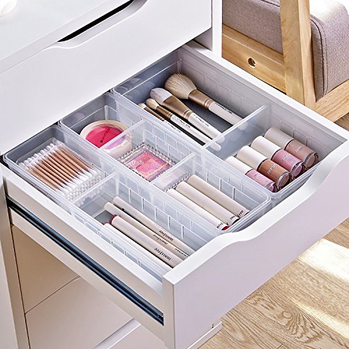 Drawer Organizer, AnumIt Clear Plastic Storage Drawers with 2 Adjustable Drawer Dividers for Office, School, Kitchen, Dresser, Desk, Bedroom (2 Pack)