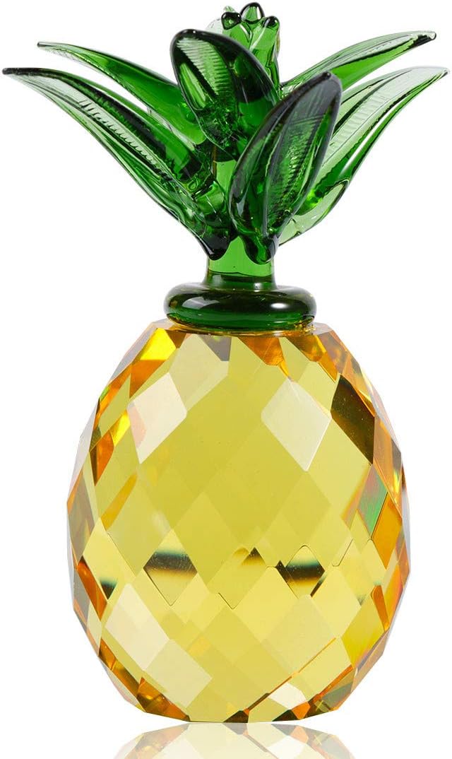 HANUR K9Crystal Enchanted Yellow Pineapple Figurine Dreams Ornament Home Decoration Collection Paperweight 2.3"
