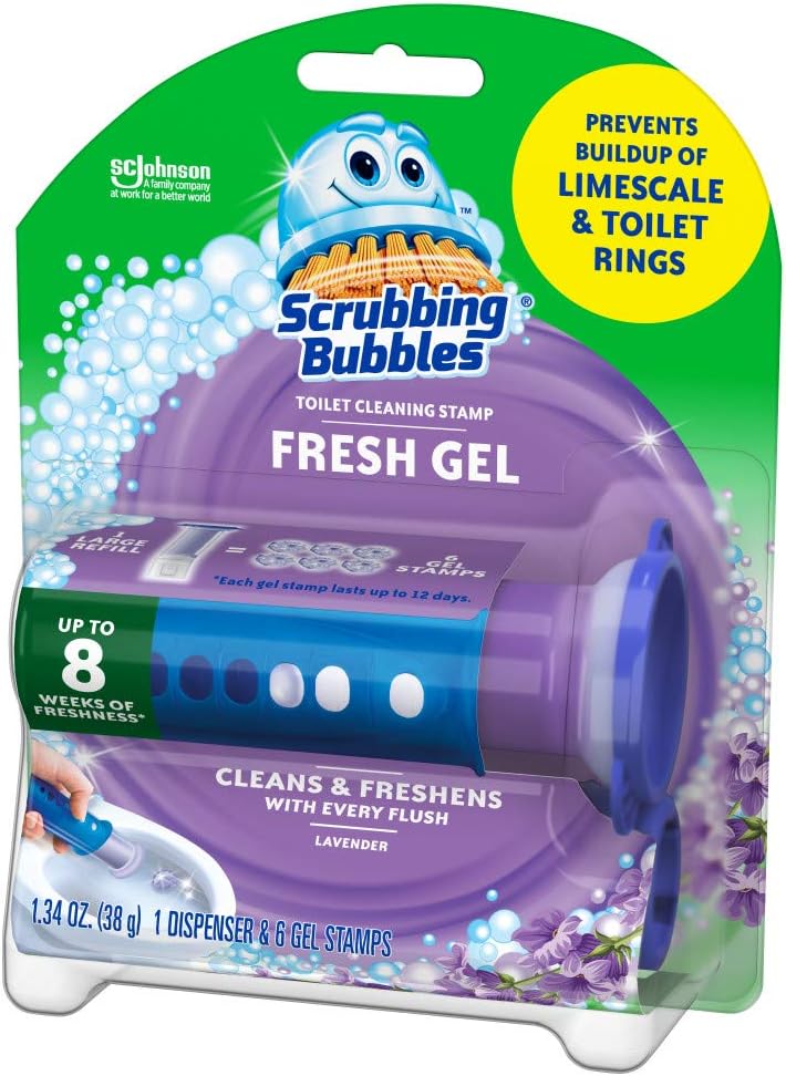 Scrubbing Bubbles Fresh Gel Toilet Bowl Cleaning Stamps, Gel Cleaner, Helps Prevent Limescale and Toilet Rings, Lavender Scent, 6 Stamps, 1.34 Oz: Health & Personal Care