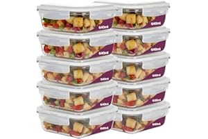 Kit 10 Potes De Vidro Borossilicato Retangular Marmita Com Tampa Hermética 640ml Resistente Premium