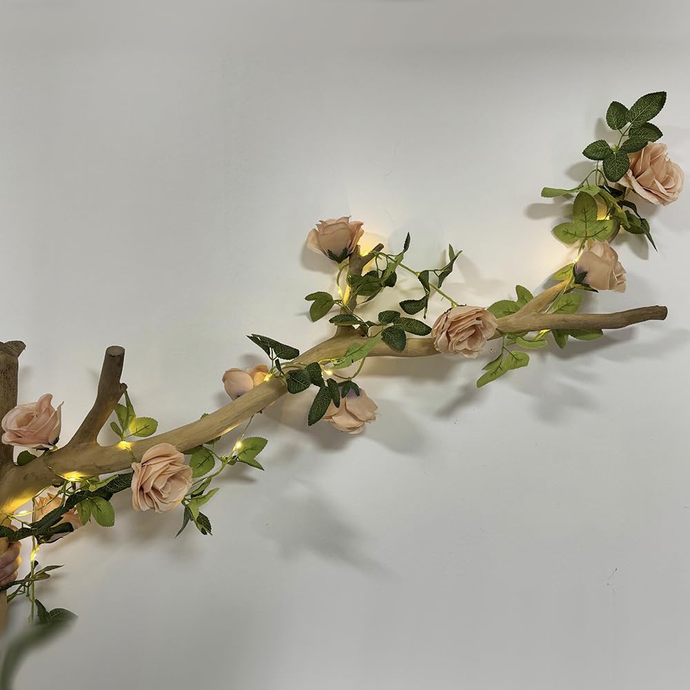 buywin Colorful Rose Fairy String Lights Artificial Flower Garland with LED Copper Light Strings, Rose Vine Lights Decor for Christmas Wedding Bouquets Party Home Window(RosyBrown)