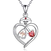 Dralox Nurse Gifts Heart Stethoscope Necklace for Nurse 925 Sterling Silver Birthstone Necklace for Doctor Festival Cute Life Line Heartbeat Love Cardiogram Medical Student Jewelry