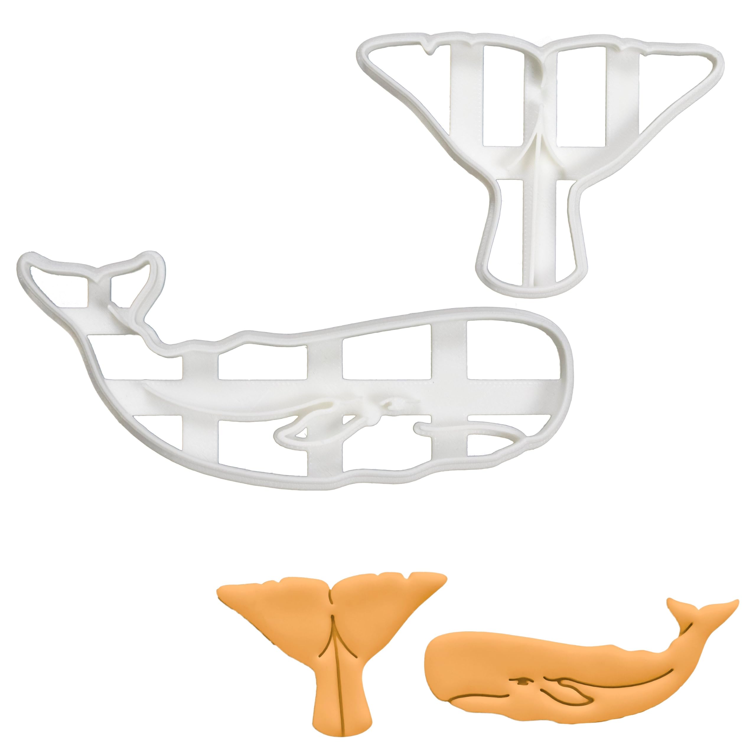 BAKERLOGY Set of 2 Sperm Whale Cookie Cutters (Designs: Body and Tail) - Detailed Biscuit Cutter Design for Baking and Crafts, Ideal on Fondant, Dough, Clay