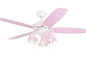 Prominence Home Elsa, 48 Inch Princess Style Indoor LED Ceiling Fan with Light, Pull Chain, Three Mounting Options, 5 Dual Finish Blades, Reversible Motor 50623-01 (White/ Pink)
