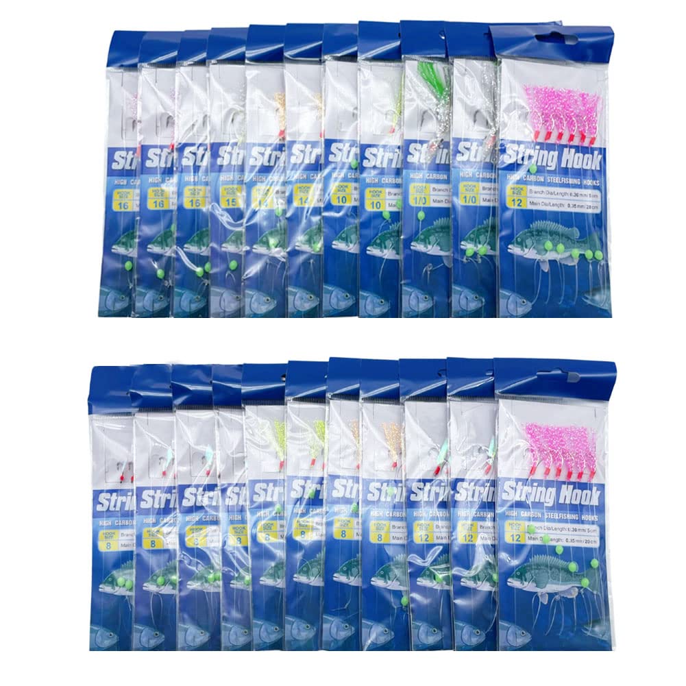 FedMois Assorted 22 Packs Sabiki Bait Rigs Fish Skin feather Hooks Freshwater Saltwater Fishing