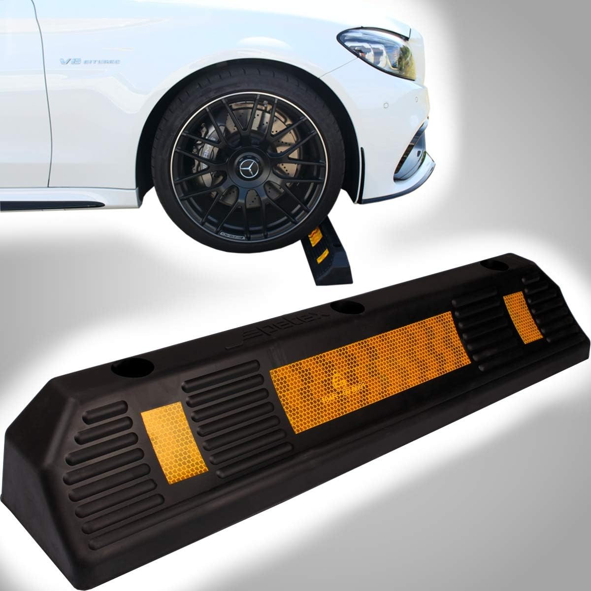 Garagenstopper mit Reflexionsstreifen aus extra reifenschonender