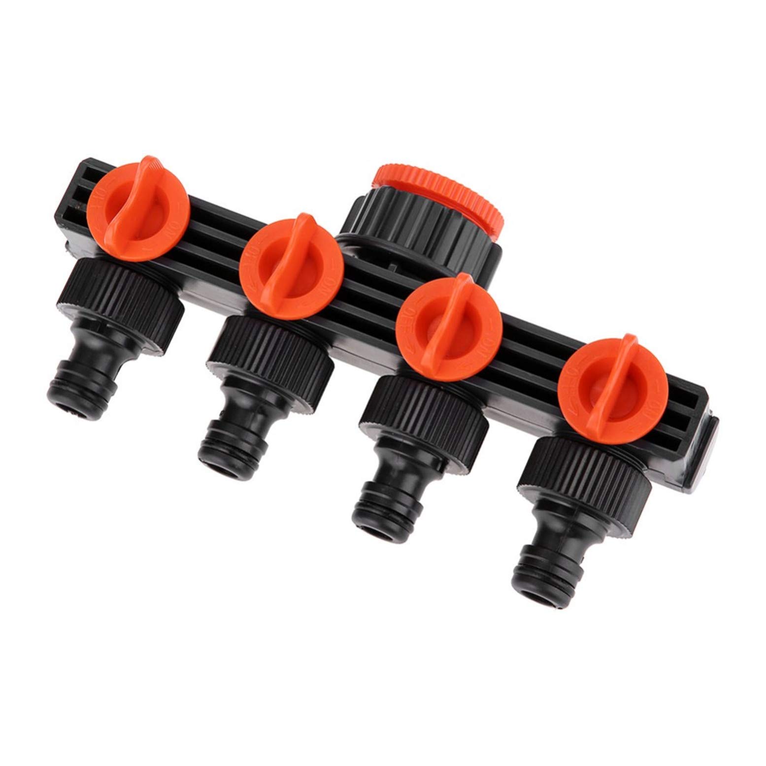 Four-Way Splitter Garden 192g Watering Lawn Maintenance Faucet Splitter, 1-in 4-Out Splitter with Valve, ABS/PP Material, Water Inlet 1"-1/2" or 3/4" and 4 Nipple Joint Outlets Orange Style