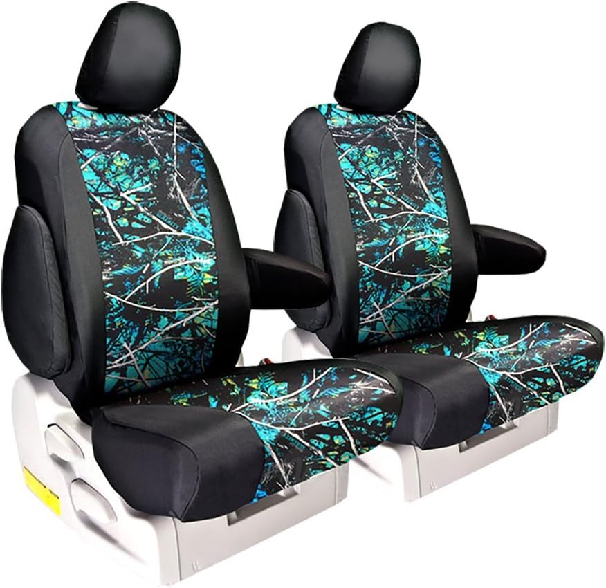 Front Seats: ShearComfort Custom Moonshine Muddy Girl Seat Covers for Toyota RAV4 (2019-2020) in Serenity Sport for Buckets w/Adjustable Headrests