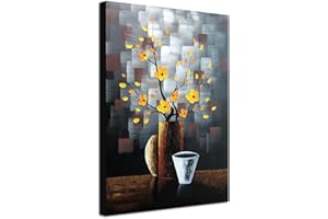 Wieco Art Silent Beauty Modern 100% Hand Painted Contemporary Abstract Flowers Oil Paintings Stretched and Framed Floral Artw