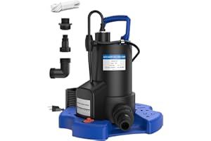 QIOMALA Automatic Pool Cover Pump - 1 HP 3500 GPH Water Pump Above Ground with Check Valve, 3 Adapters and 29.5FT Extra Long Power Cord, Sump Pump Water Removal for Pool, Hot Tub