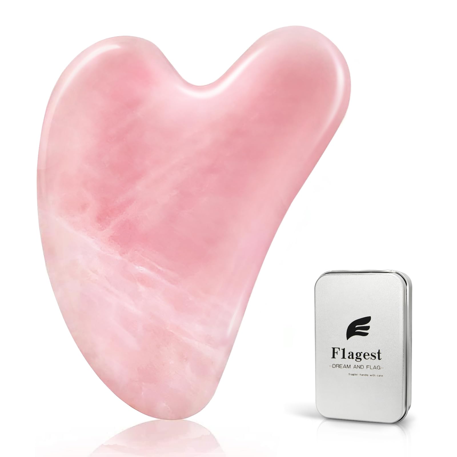 Flagest Rose Quartz Facial Massage Tool, Heart Shape Rose Quartz Trigger Point Treatment on Face