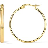 sovesi 3mm Wide Gold Plated Hoop Earrings for Women, Hypoallergenic Hoop Earring