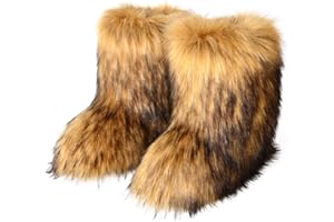 Women Winter Fluffy Faux Fox Fur Boots Plush Warm Snow Boots Luxury Footwear Girls' Furry Bottes Fashion Shoe (8, Brown)