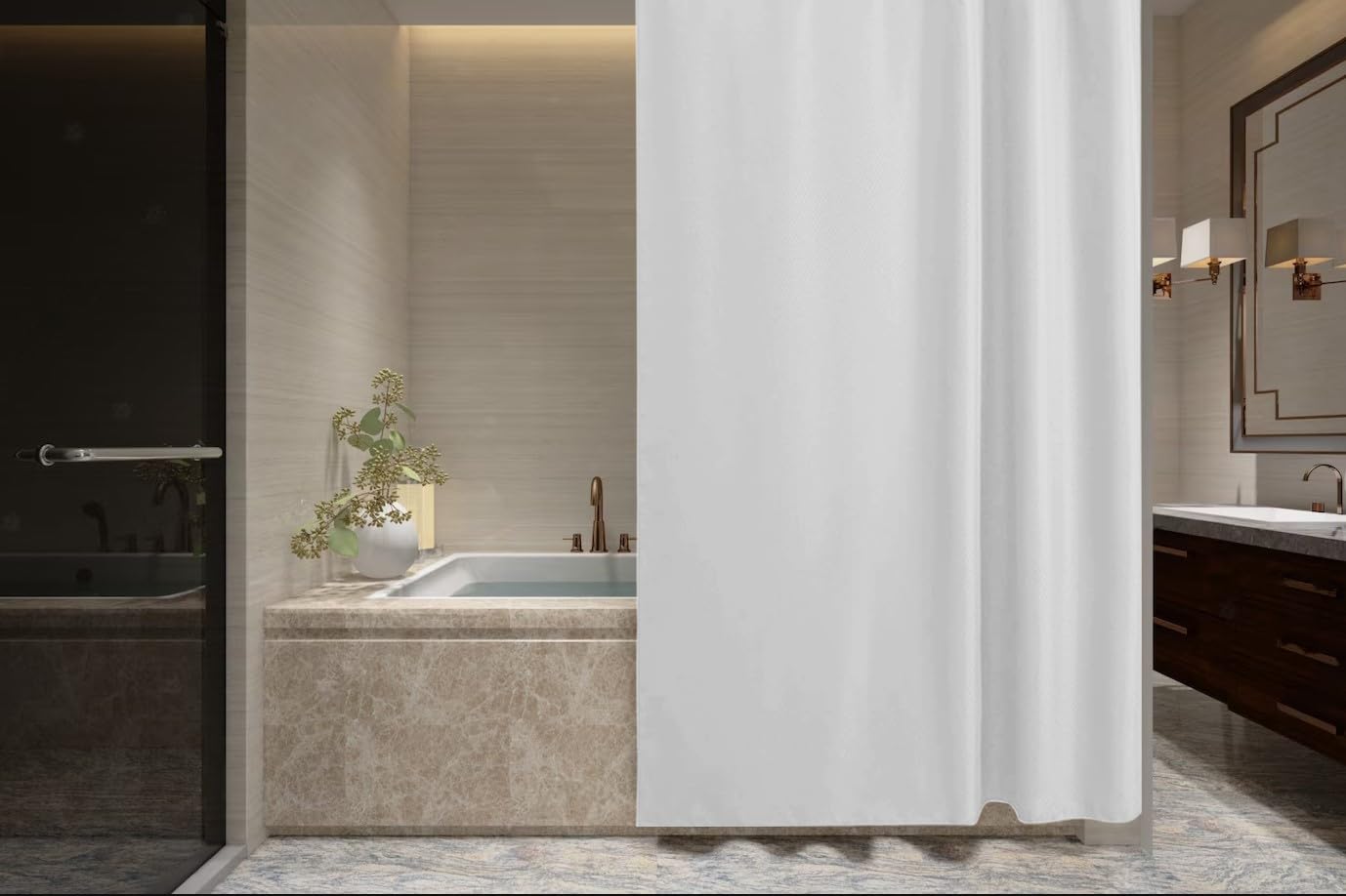 ProBytes Polyester Shower Curtain - Water Repellent Fabric,180 x 180 CM, 71 x 71 Inch, 12 Rail Hooks, Mildew Resistant, Machine Washable, Soft & Elegant Colours, Bathtub, Bathroom, Wet Room - White