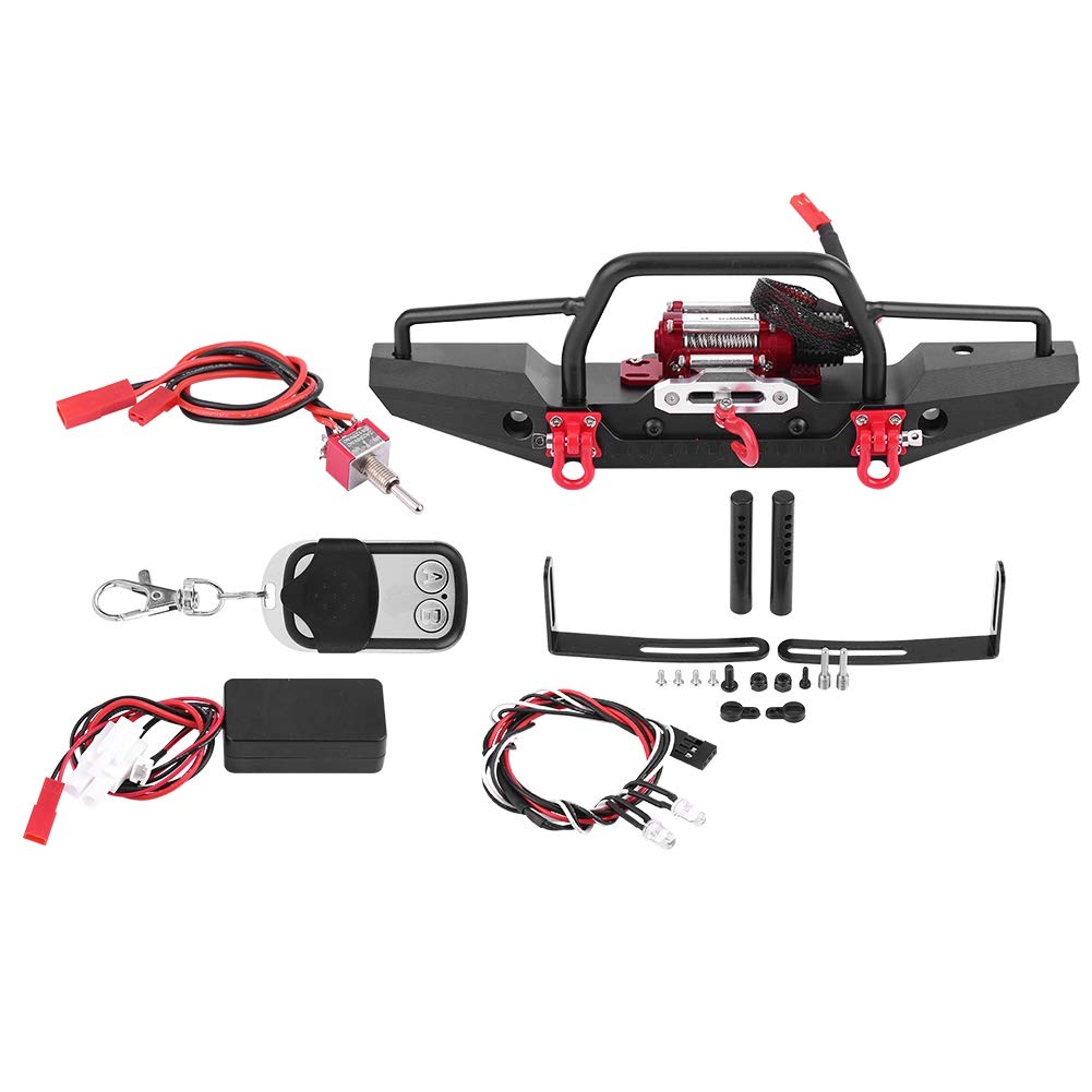 RC Car Front Bumper with Winch, Aluminum Alloy Front Bumper with Winch Wireless Remote Controller for RC Car Crawler Upgrade Part