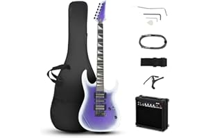 Ktaxon 39" Electric Guitar with 20Watt Amp, Full Size 170 Model Starter Guitar Kit for Beginners & Professionals W/Bag, Strap, Upgrade Cable, Guitar Capo, Tremolo Arm - Gradient Purple