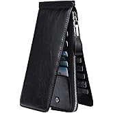 JEEBURYEE Women's Genuine Leather Credit Card Holder RFID Long Zipper Purse Wallet