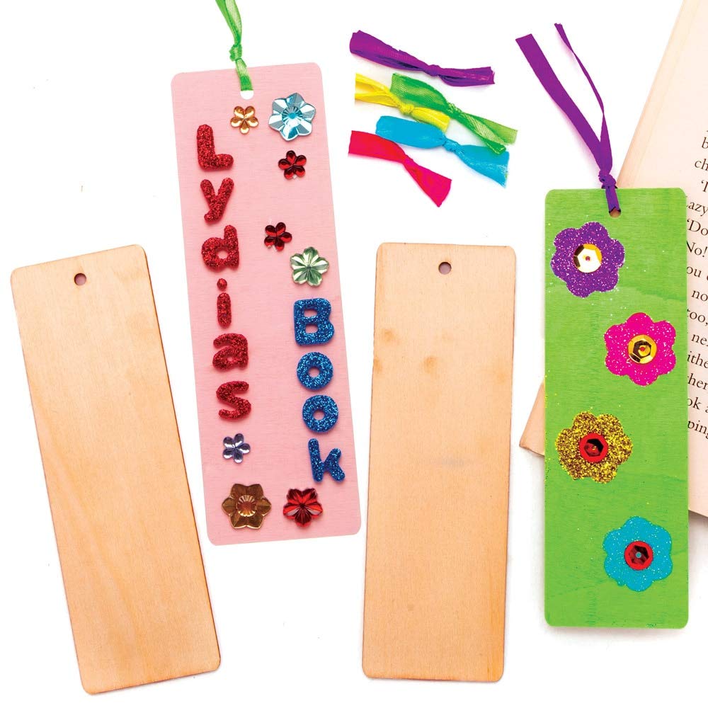 Baker Ross Wooden Bookmark Blanks AT392- Pack of 10, Blank Wood Templates For Children To Design And Decorate,Blue,Green,Pink,Purple,25.5 x 15 x 2.4 centimetres