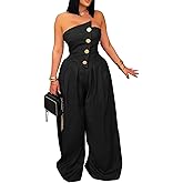 SHINFY Women Summer Strapless Wide Leg Jumpsuits Loose Casual Off Shoulder Tube Top Sexy One Piece Romper