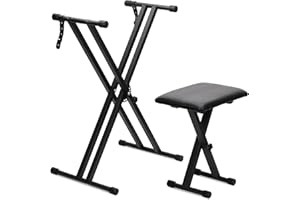 Jdfdexc Keyboard Stands and Bench Set,Double-X Keyboard Stand Adjustable & Portable Digital Piano Stand with Locking Straps