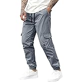 Mens Cargo Pants Casual Lightweight Elastic Waist Drawstring Tapered Pant with Pockets