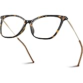 VISOONE Oversized Cat Eye Blue Light Blocking Glasses for Women Large Cute Lightweight Eyeglasses Metal Frame Calina