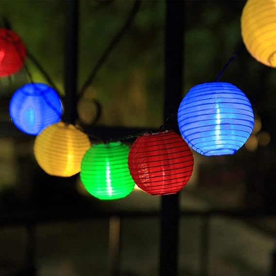 DeepDream Solar Lichterkette außen bunt Lampion Lantern 6 Meter 30 LED wasserdichte Gartenbeleuchtung Innen und Außenbeleucht