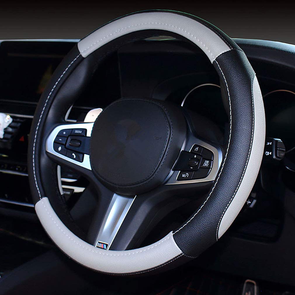 Pahajim Steering Wheel Covers Microfiber Universal 15 Inch/38CM Breathable Anti-slip Durable Comfort Car Wheel Cover Interior Accessories for Auto SUV (Black Grey)