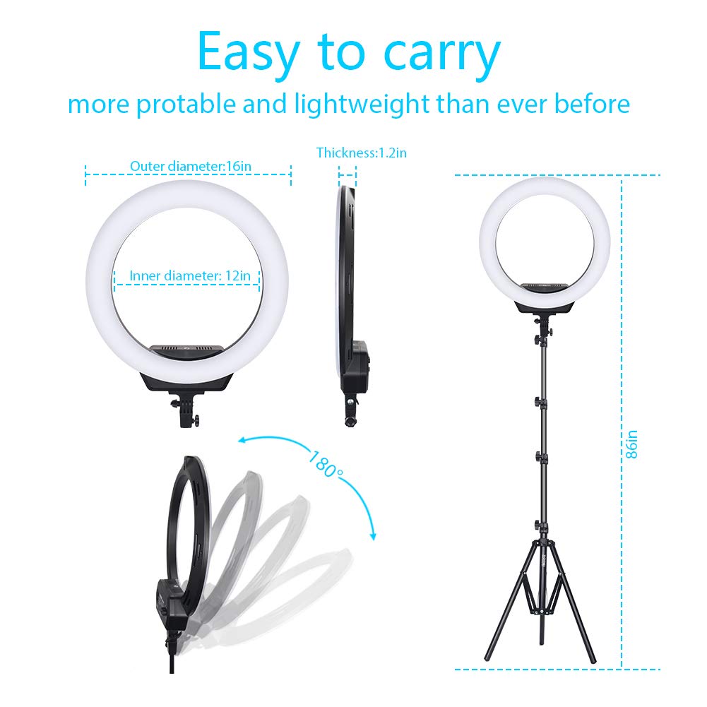 ZOMEI Ring Light Kit,16 inch Ring Light with Stand,LED Dimmable 50W Adjustable 3200-5500K Carrying Bag for Camera Smartphone, You Tube,Self-Portrait Shooting Good for Beauty Facial Make Up Live Stream