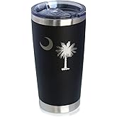 South Carolina Flag - Insulated Coffee Tumbler Cup with Sliding Lid - Stainless Steel Insulated Mug - State Themed Drinking Decor and Gifts for South Carolinian Women & Men - Black