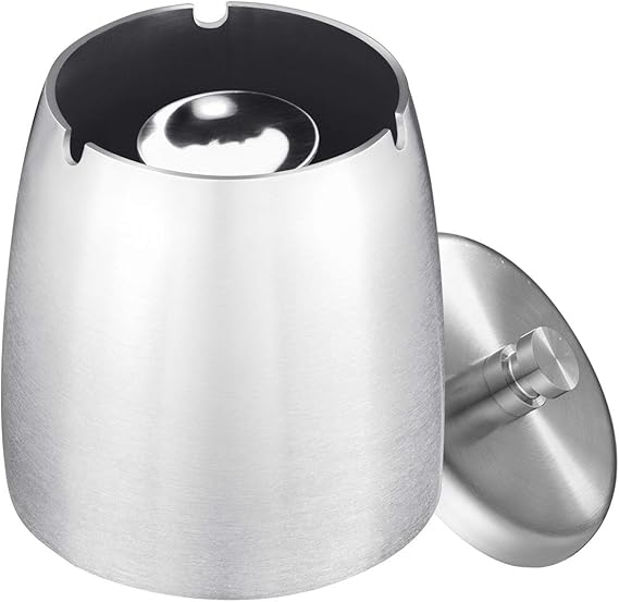 Ashtrays, Portable Stainless Steel Ashtray with Lid, Cigarette Ashtrays