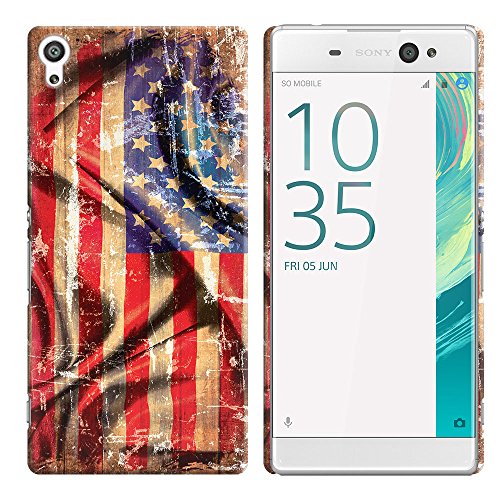 Sony Xperia XA Ultra 6 inch Case, FINCIBO Back Cover Hard Plastic Protector Case Stylish Design Wavy American USA Flag