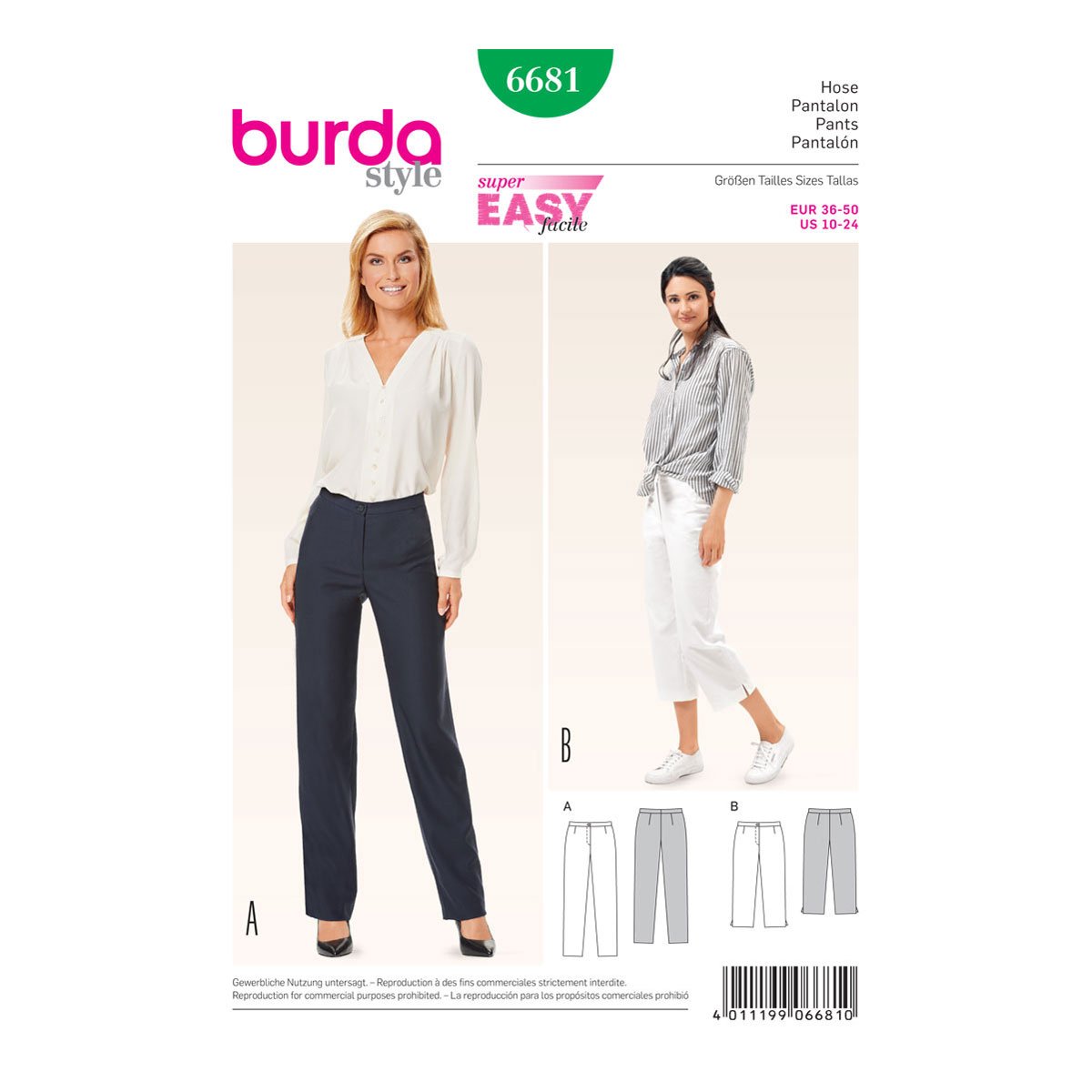 Burda Style Sewing Pattern B6681 Misses' Trousers