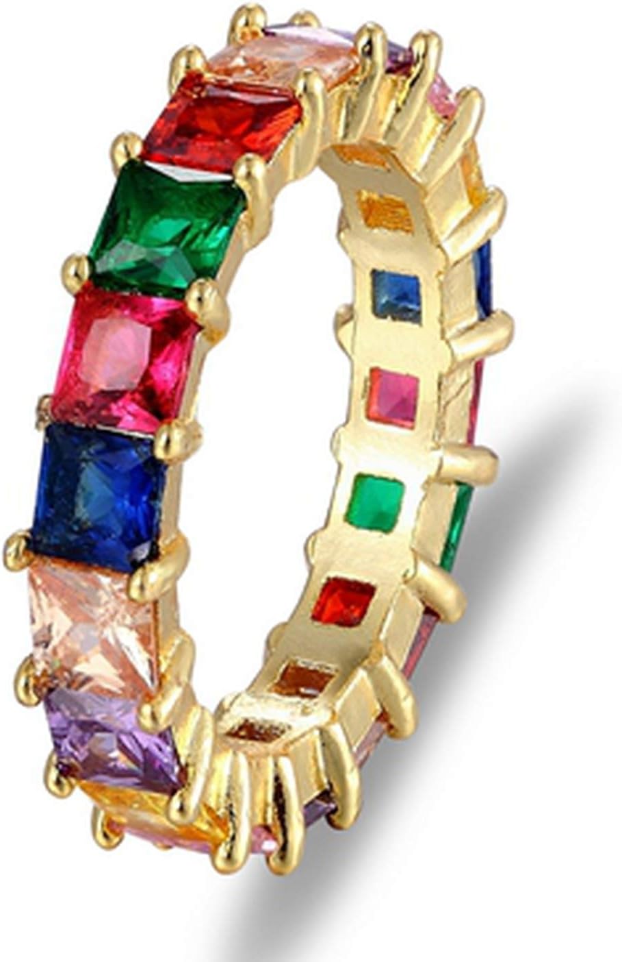 Sevennights Gold Filled Fashion Rainbow Bar Eternity Band Rings Square Baguette CZ Engagement Ring