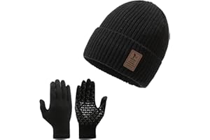 MABAHON Men's Winter Hat and Gloves Set, Warm Fleece Lined Beanie Hat and Touchscreen Gloves for Men Women