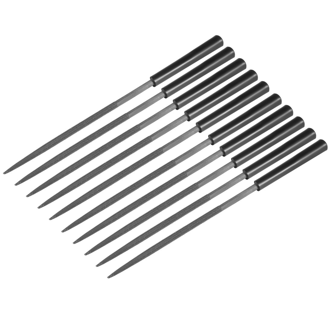 Sourcingmap 10Pcs Second Cut Steel Round Needle File with Plastic Handle, 4mm x 160mm
