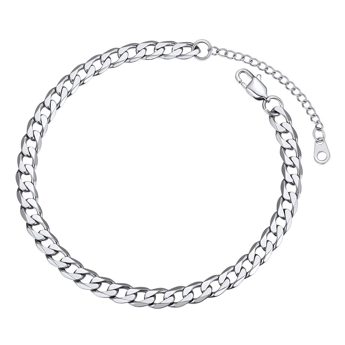 FOCALOOK Silver Anklets for Women Cuban Link Curb Chain Anklet Stainless Steel Ankle Bracelet Adjustable 6mm Summer Beach Birthday Valentine's Day Jewellery Gift for Her