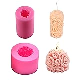 Fewo 2 Pack 3D Rose Candle Molds Cylinder and