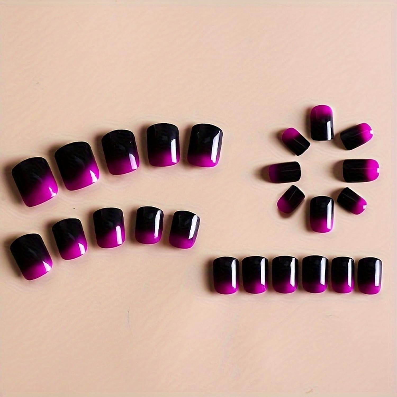 Purple Press on Nails Short Square French Fake Nail Glossy False Nails with Gradient Designs Glossy Purple Black Acrylic Nails Full Cover Stick on Nails for Women and Girls 24 Pcs… - Image 3
