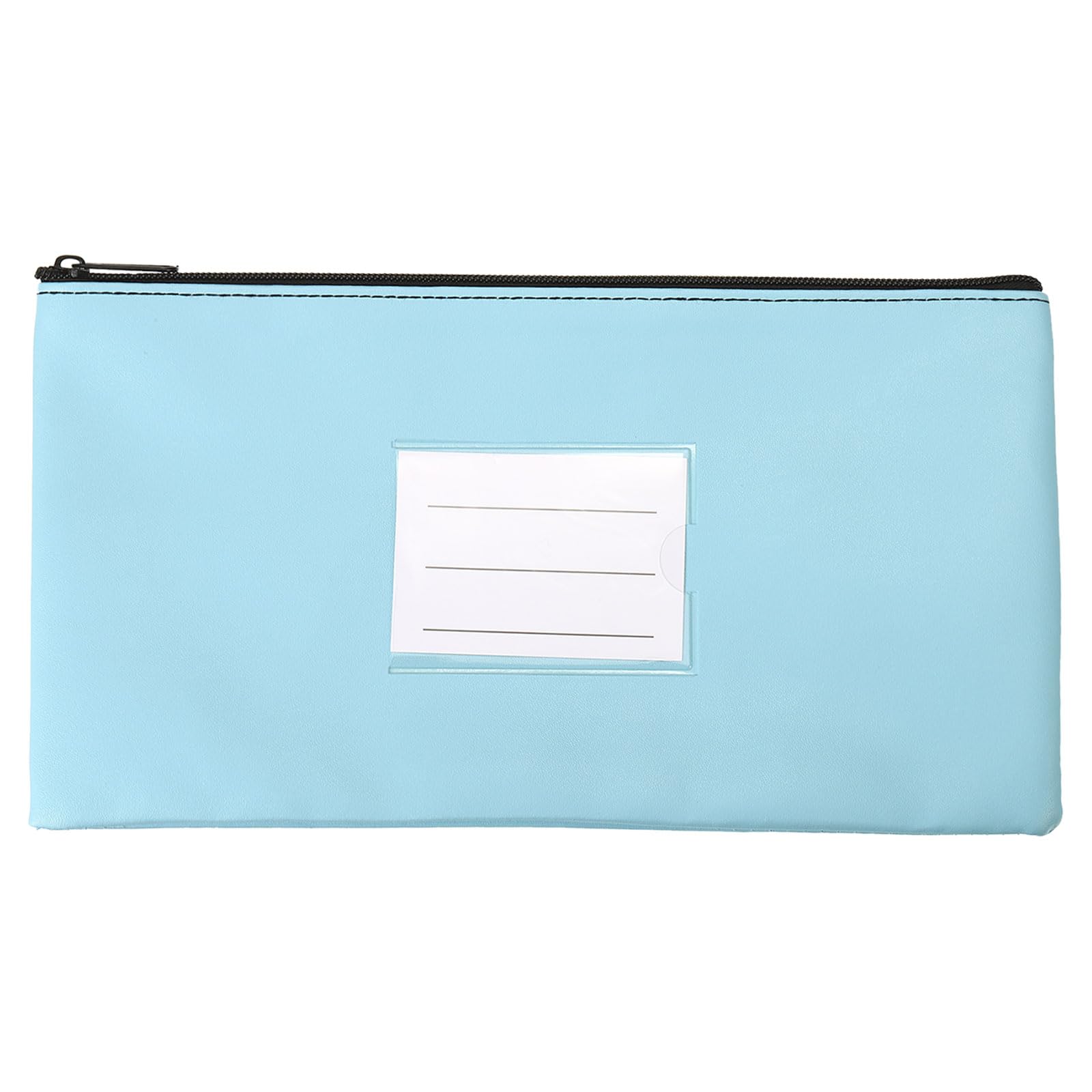 PATIKIL 11x6" Money Bank Deposit Bag with Zipper, Leatherette Cash Coin Check Wallet Pen Pouch Bag with Clear Window for Office Travel, Sky Blue