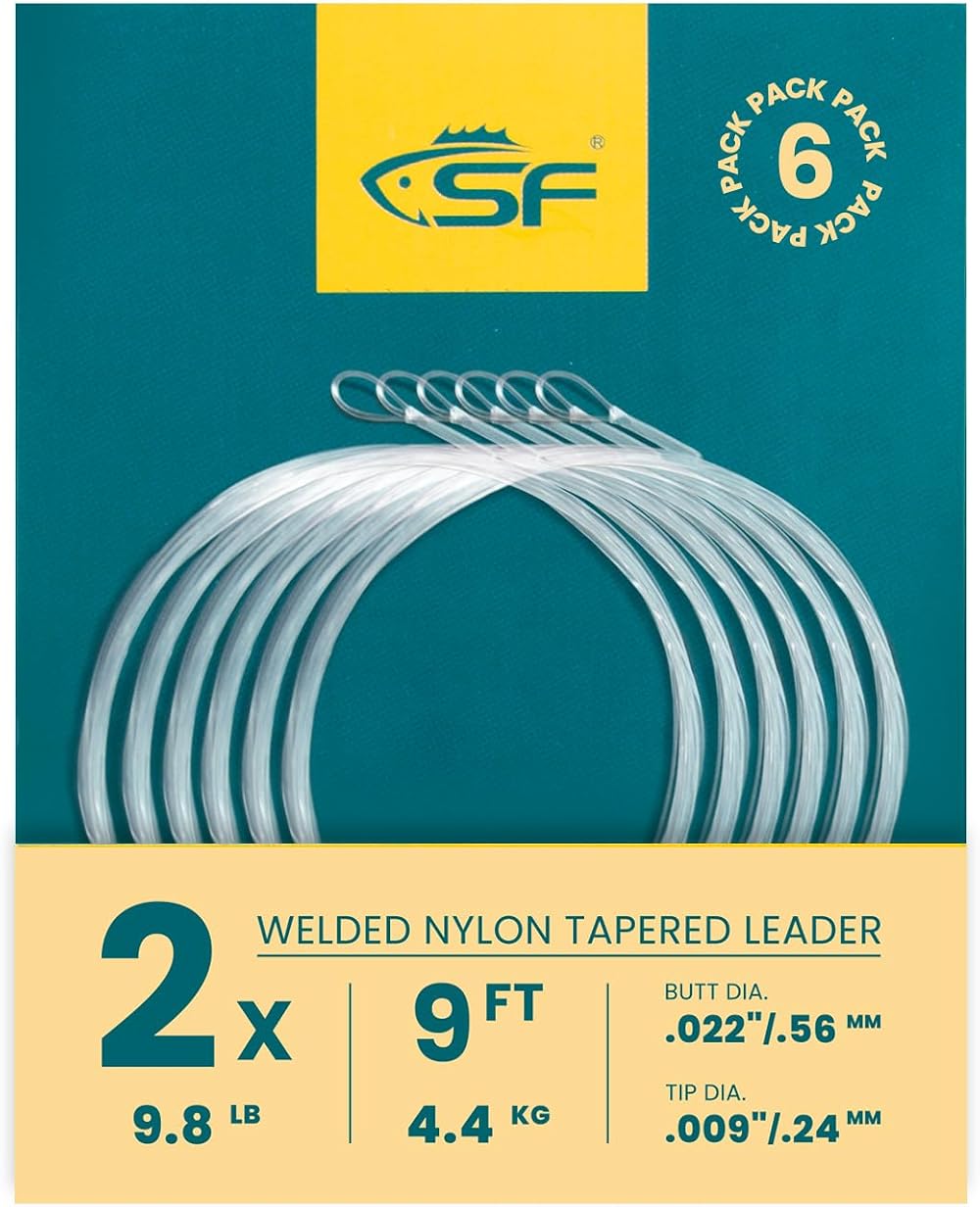 SF Welded Tapered Leader Fly Fishing 9ft 6 Pack 2X Loop Nylon