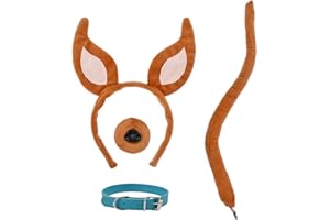 HODRME 4 Pieces Dog Ears and Tail Set-Dog Headband Nose Tail Bow Tie Cosplay Party Halloween Costume Accessoies