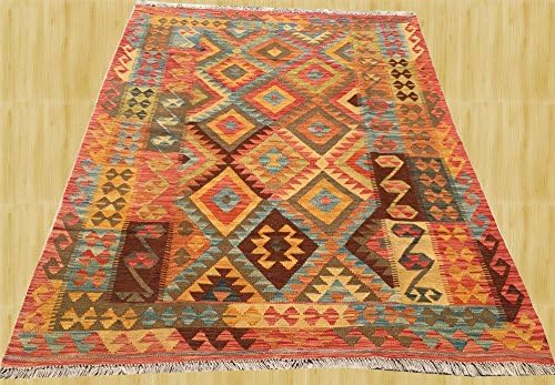 Afghan Oriental Hand Woven Chobi Vegetable Dyed Wool Kilim Area Rug 6.8 x 5.1 FT (3976)